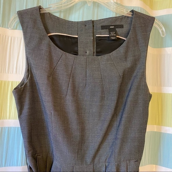 H&M Career Dress Tie Waist Button Detail Gray Sz 8 - Picture 2 of 11